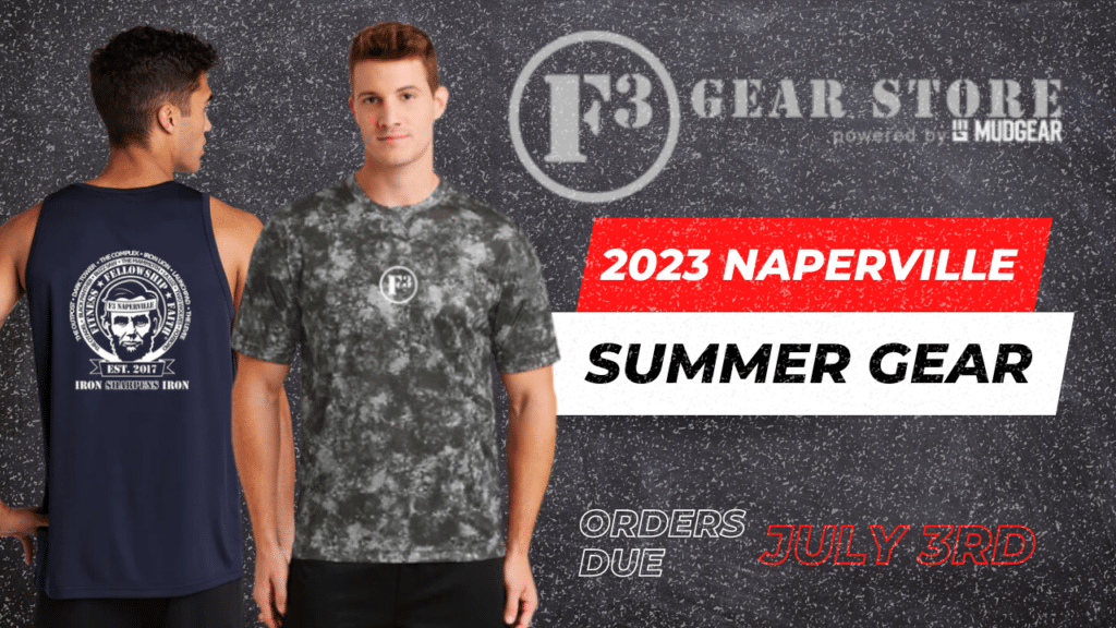 F3 Naperville Online Athletic Wear Gear Sale by MudGear.com for July 2023.