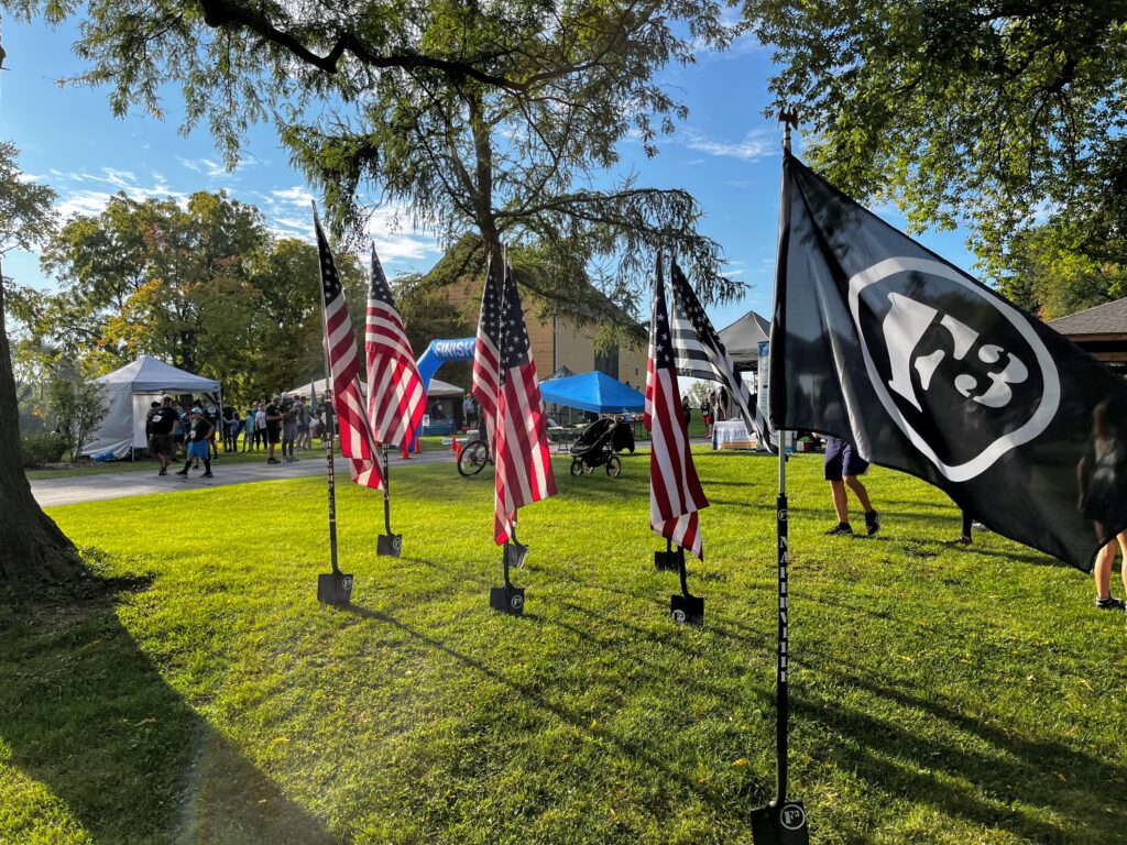 F3NF 5K Race Day Flags on at the start line.