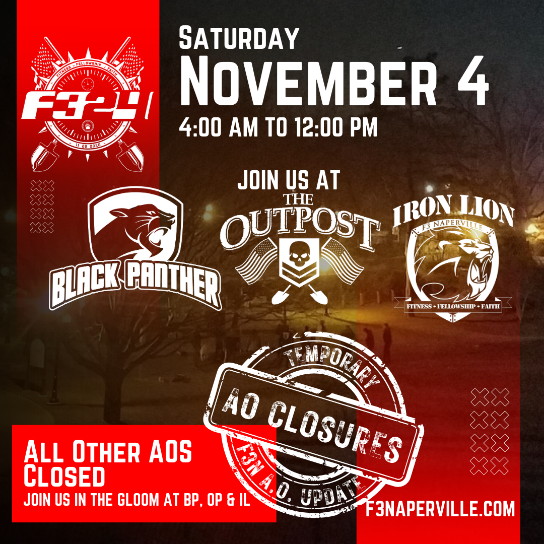 Only Iron Lion, Black Panther, and Out post will be open for workouts on 11/4/2023 for the F324 Event.