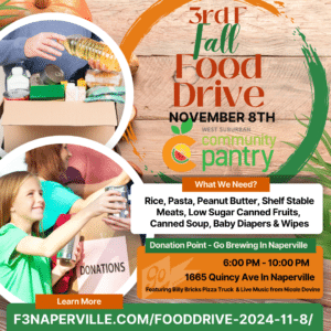 Fall Food Drive for West Suburban Food Pantry at Go Brewing on November 8, 2028.